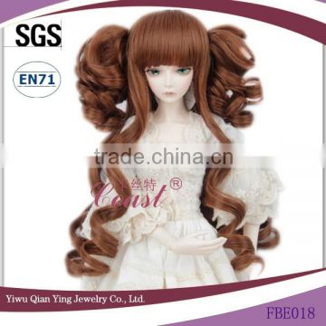 Brown curly synthetic wavy doll hair wigs with bangs