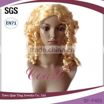 Cheap blonde tight curly synthetic princess party hair wig