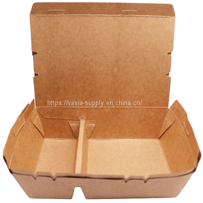 Disposable 2 3 5 Compartment Brown Paper Food Box for Take Away Fast Food Restaurant Salad Sushi Fried Chips photo-2