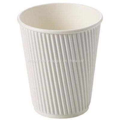 Disposable white ripple take away kraft paper coffee cups with lids
