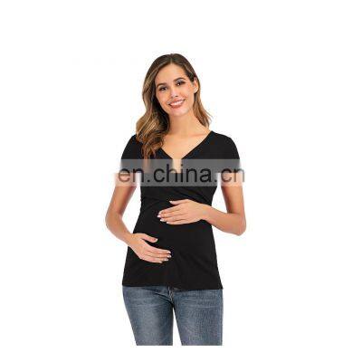 Pregnant Women's Sandal Party Wear Women's Gym Wear Set New Style Short Sleeve Deep V-Neck Solid Color Cross Breast And photo-2