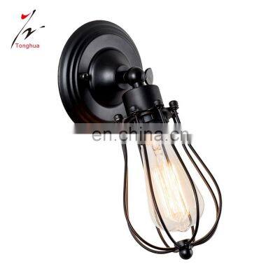 Tonghua Vintage Iron Cage Edison Filament Bulb Wall Lamp E26 E27 Lamp Holder Black Home Decor Light