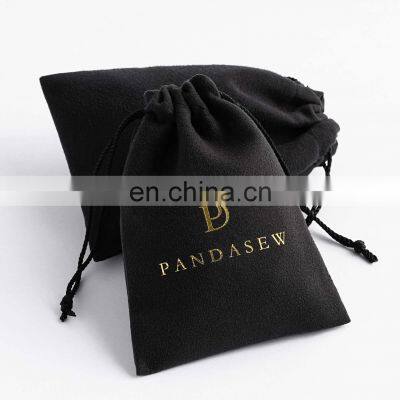 PandaSew Custom Logo Luxury Classic Black Small Velvet Package Drawstring Jewelry Pouch Bag