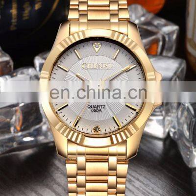 CHENXI 050A Casual Couple Quartz Watch Price Guangzhou Watch Market Stainless Steel Golden Japan Movt Diamond Quartz Wrist Watch