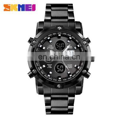 SKMEI 1389 Men Quartz+Digital Stainless Steel Watch Week Date Alarm Luminous Countdown