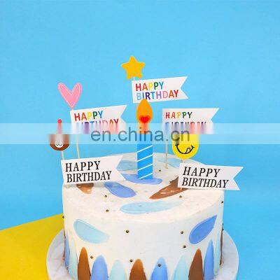 Amazon Hot Sale Cake Topper Colorful Flags Set Baking Decoration Happy Birthday Celebration Plug-in Cake Topper