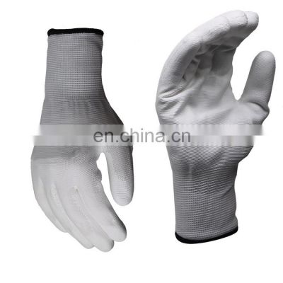 White PU Palm Coated Safety Hand Protective Gloves PU Dipped Painter Working Gloves PU Guantes For Gardening Inspection