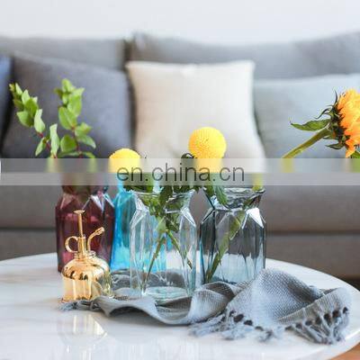 New Design Wholesale Nordic Wedding Tabletop Home Decorative Creative Geometry Modern Red Painting Crystal Glass Pot Flower Vase