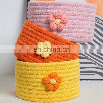 Cotton Woven Basket Rope Baby Closet Pet Toy Fabric Retro Cosmetic Basket photo-5