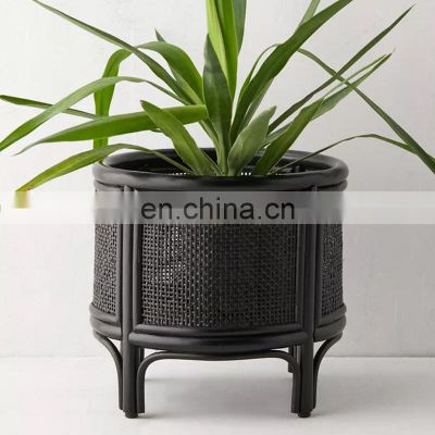 Best Seller Woven Black Rattan Plant Stand Flower Pot Wicker Plant Holder Basket For Indoor Outdoor Wholesale