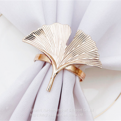Ginkgo Leaf Plant Metal Napkin Rings Gold Table Cloth Napkin Buckle Holders photo-3