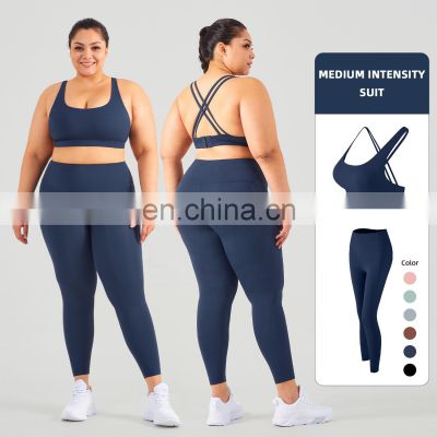 Custom 2 Pcs Plus Size Adjustable Yoga Set  Women Sport High Impact Fitness Active Wear