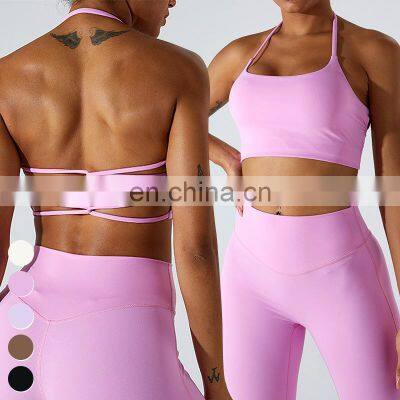 Custom Ladies Quick Dry Running Wear Sexy Halter Beauty Back Bra Gym Fitness Top Yoga Bra Women Backless Sports Bra