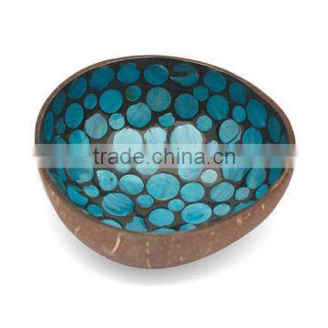 High quality best selling eco friendly dark blue mother of pearl inlay coconut bowl from Viet Nam