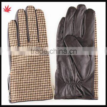 men's winter warm grid cloth and leather gloves with zipper