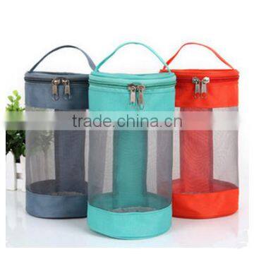 Hand cosmetic bag mesh drum shaped orangizer bag