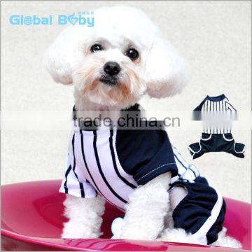 Fashion pet baseball uniform black and white vertical striped dog tracksuit