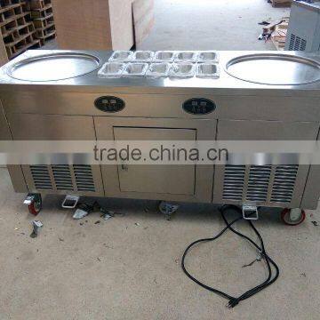 Double pan Fried Ice Cream rolls machine with 10 drums