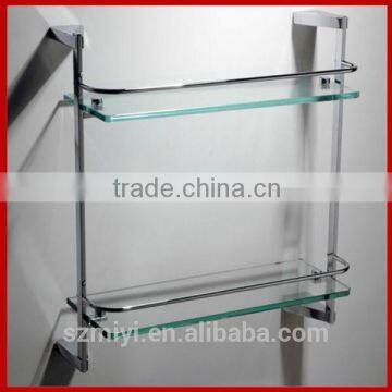 Magic Solid Brass 2 Tier Bathroom Glass Shelf With Chrome Finishing for Showers