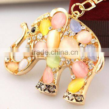 Cute Gold Hollow elephant keychain Charm Pendent Crystal Purse Bag Key Chain