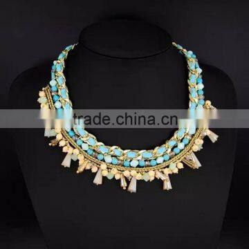 Boho statement Fashion braided chain neckalce seed beads and conical crystal charm necklace--2colors