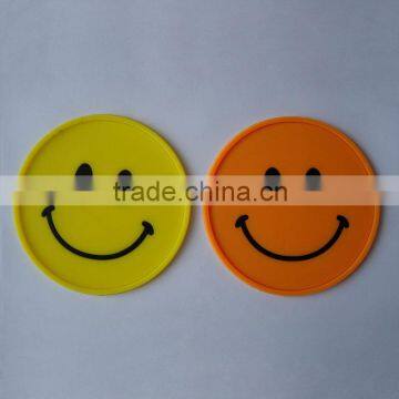 2D smile face recessed logo cup coaster PVC coffee coaster set