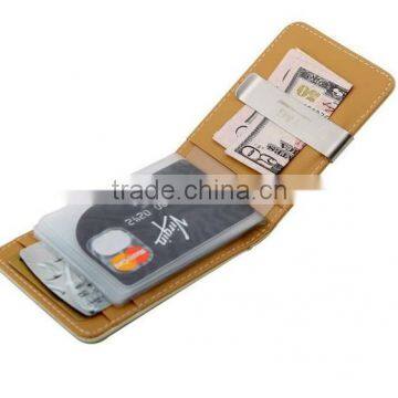 Wholesale custom logo printed concise design leather money clip credit card holder