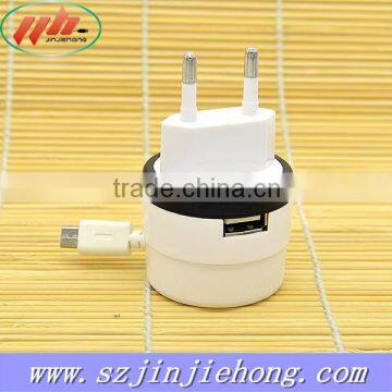 Retractable USB Wall Charger USB For Button Cable 5V 2A Single usb port travel charger cable US plug