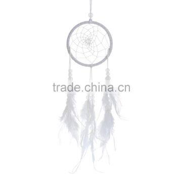 Organic Hand Makeing Pure White Dreamcatcher with Vine Circle Diameter 4.3" and Triple Feathered&Crystal Tail