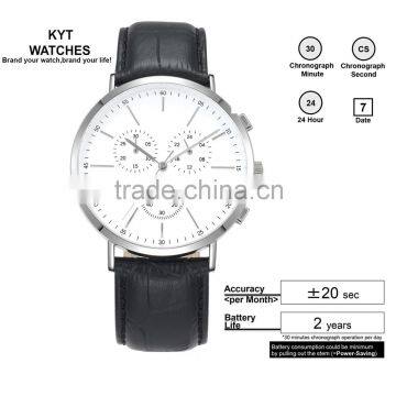 2016 KYT Custom Logo Leather 316L Stainless Steel Men Chronograph Watch Supplier's Choice photo-2