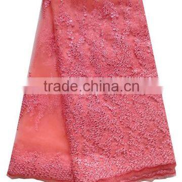 High quality Peach color French Lace / African Cotton Lace/embroidery French Lace Fabric with sequins 2015