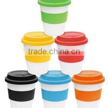 Promotional 12OZ Plastic Coffee Cup With Silicon Lid and Heat Band