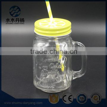 High quality glass drinking bottle with handle and straw