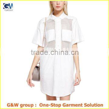 Twin bag lapel dress white summer girl's NEW design Twin bag lapel dress