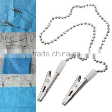 Medical Dental Napkin Holder Dental Lab Bib Crocodile Clip Clamp Flexible Metal Ball Chain