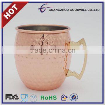 2016 FDA safe Stainless steel hammered copper plated moscow mule mug