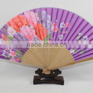 colorful flower foldable bamboo fan,decorative purple hand fan,wedding bamboo fan