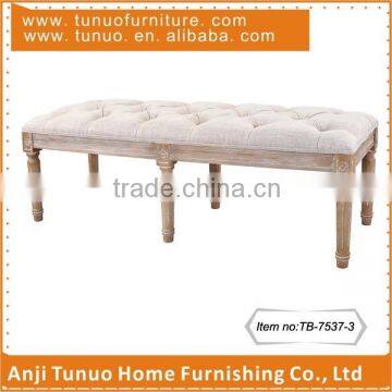 Wooden long bench chair with 6 rubber wood legs,Backless,Buttons on seat,TB-7537-3