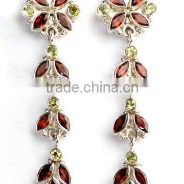 925 Sterling Silver Garnet & Peridot Earrings