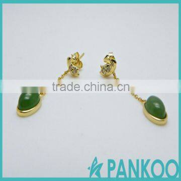 Gold-plated 925 sterling silver jewelry inlaid natural jade unique shape simple long earrings