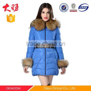 2016 New fashion women long down jacket Below the knee length with fur collar and cuffs