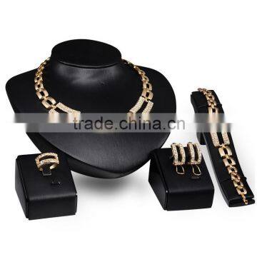 Hot Sale Hollow Chain Statement Jewelry Gold Alloy Crystal Wedding Jewelry Set For Women