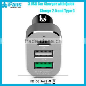 48W Car Charger QC 3.0 Quick Car Charger 3 USB Port Travel Charger 12V Car Battery Charger with USB C Port