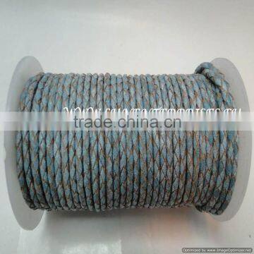 Braided Leather cords -3mm braided Turquoise White base