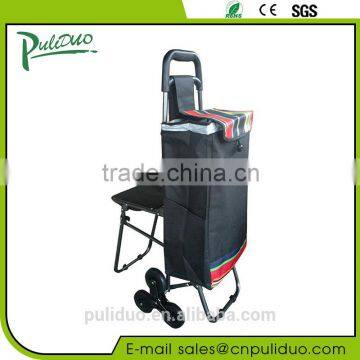 Collapsible 3 Wheeled Supermarket Trolley Shopping Bag With Steel Chair