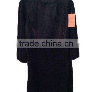 Autumn Black Cashmere Skirt, Ladies Fashion Black Cashmere Fur Coat