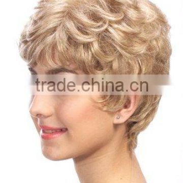 Hand tied mono wigs, synthetic hair short curly wigs for white women