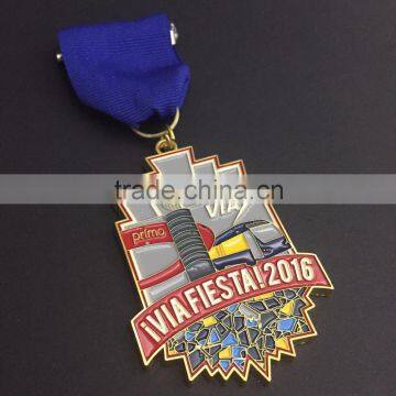 Custom Zinc Alloy Metal sports Medallion with ribbon printing logo