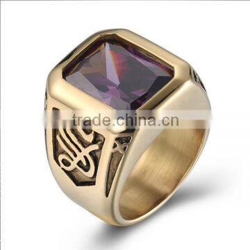 18k Gold Plated Gothic Smart Surgical Stainless Steel Gemstone Ring photo-2