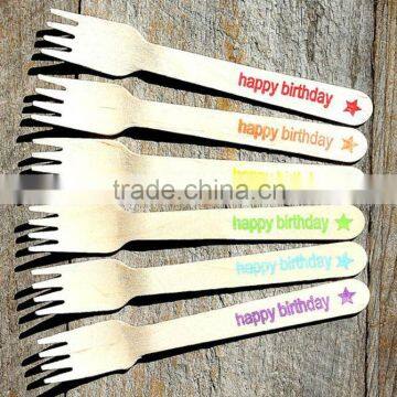 Small Wooden Forks - BOYS Rainbow Happy Birthday Star - Eco-friendly Wooden Dessert Forks, Appetizer Forks (set of 18)